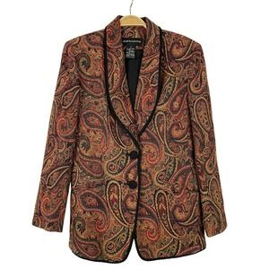 Andrea Jovine Vintage 90s Paisley Tapestry Blazer Jacket Women Size 8 Rust Boho